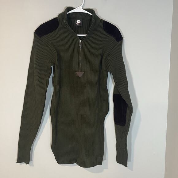 Rothco Military Commando Sweater Men’s L Green Rib Knit Shoulder Elbow Patches - Picture 1 of 7